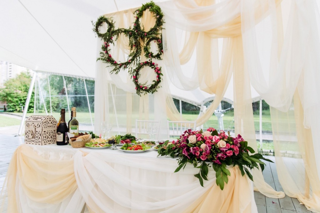 белоснежный шатер, зеленая стоянка, декор, свадьба